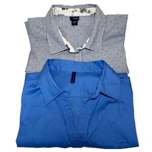 Women's Shirt LOT‎ 2 Stretch Button Down 3/4 Sleeves Blue Solid & Stripe 3X